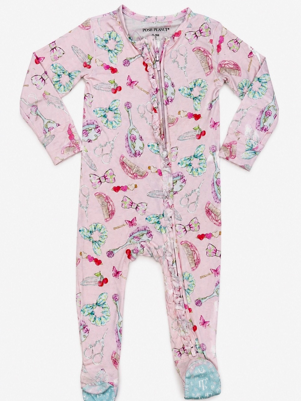 Posh Peanut Carlita Hair Salon 6-9 Ruffle Footed onesie pajamas baby Bamboo EUC - Picture 3 of 7